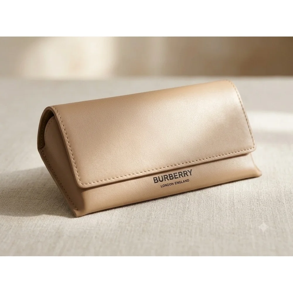 Burberry London England Tan Leather Sunglasses Case Magnetic Flap Closure